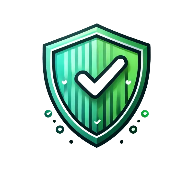 Green security shield with a checkmark symbol, representing trust, protection, and verification. Cybersecurity and data safety concept.