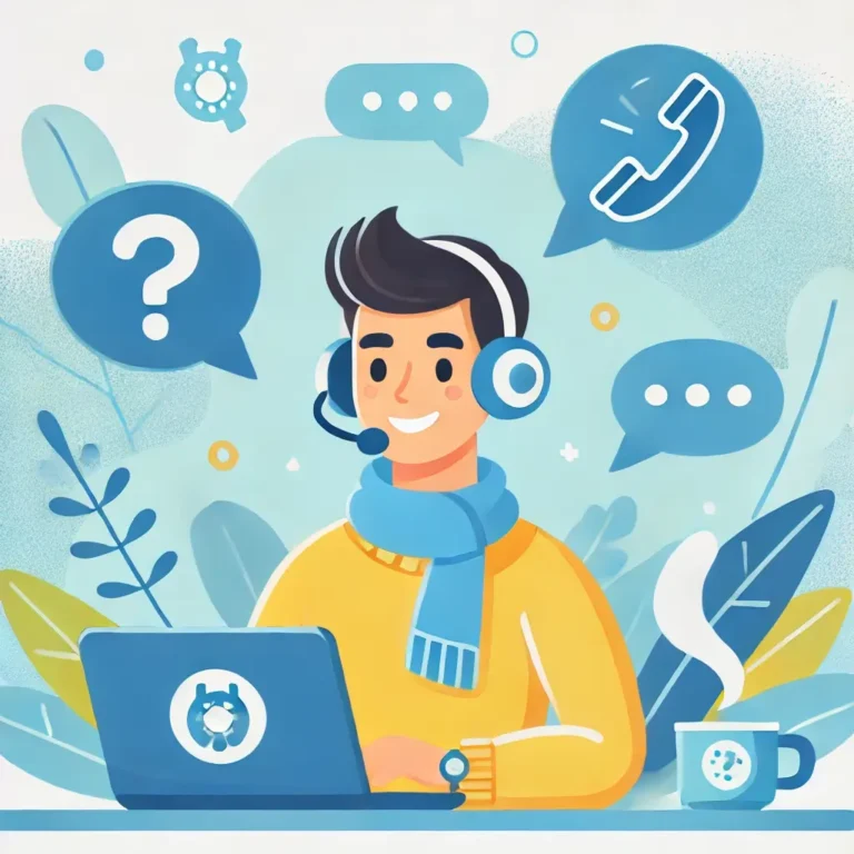 A-flat-style-digital-illustration-of-a-cheerful-male-customer-support-representative.-He-is-wearing-a-yellow-sweater-and-blue-headphones-with-a-microp.webp
