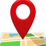 A red location pin placed on a simplified map with streets, green areas, and a small water body, symbolizing navigation or geographic location.